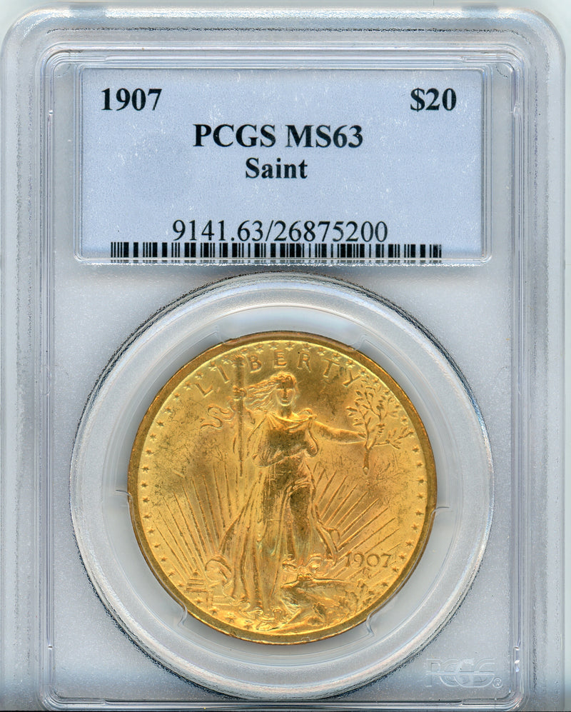 1907 ST G$20 PCGS MS63