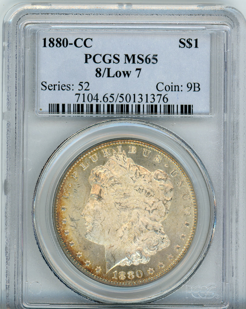 1880-CC 8/LOW 7 S$1 PCGS MS65