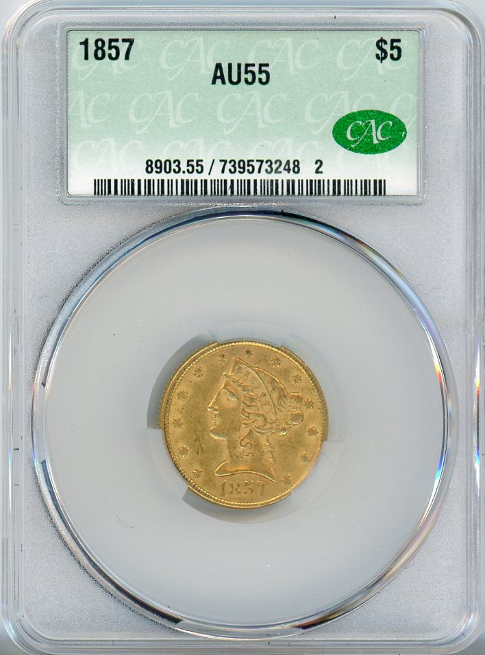 1857 G$5 CAC AU55