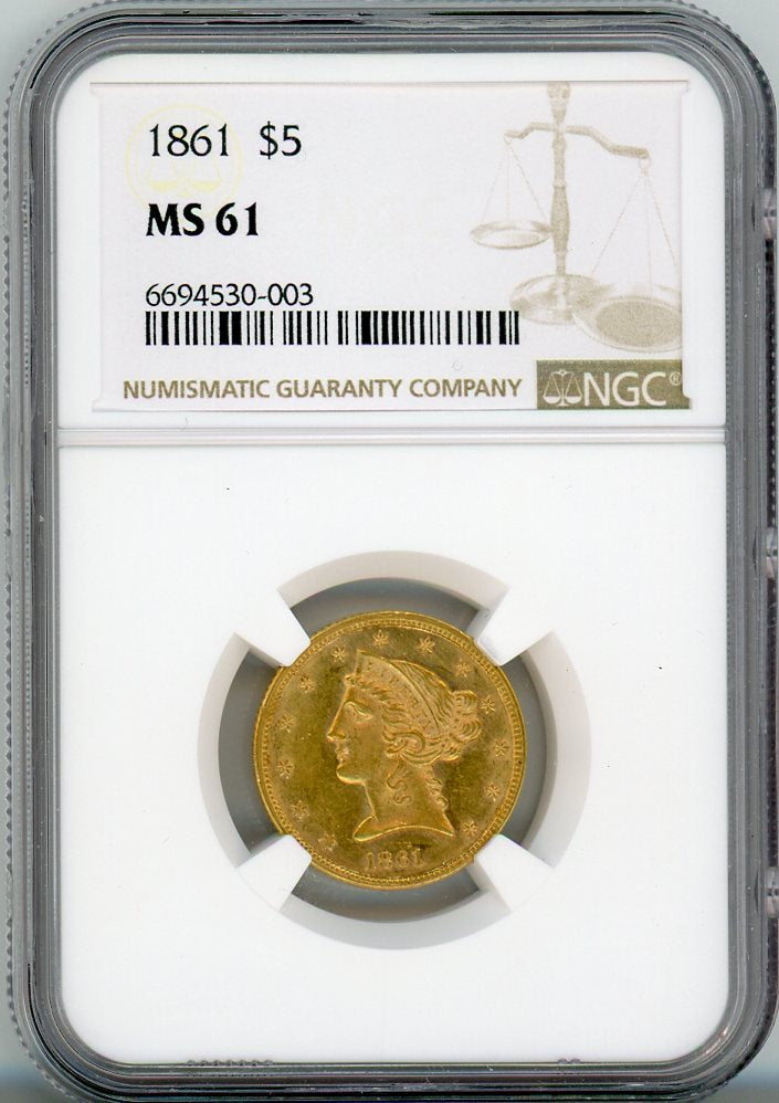 1861 G$5 NGC MS61