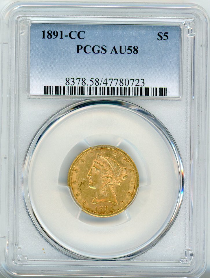 1891-CC G$5 PCGS AU58