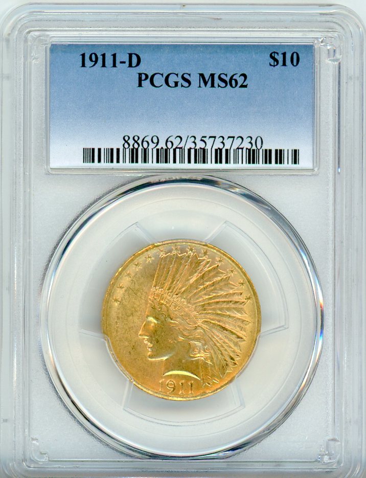 1911-D G$10 PCGS MS62