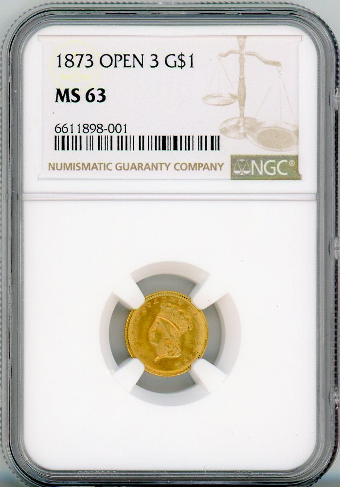 1873 OPEN 3 G$1 NGC MS63
