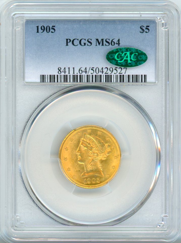 1905 G$5 NGC MS64 CAC