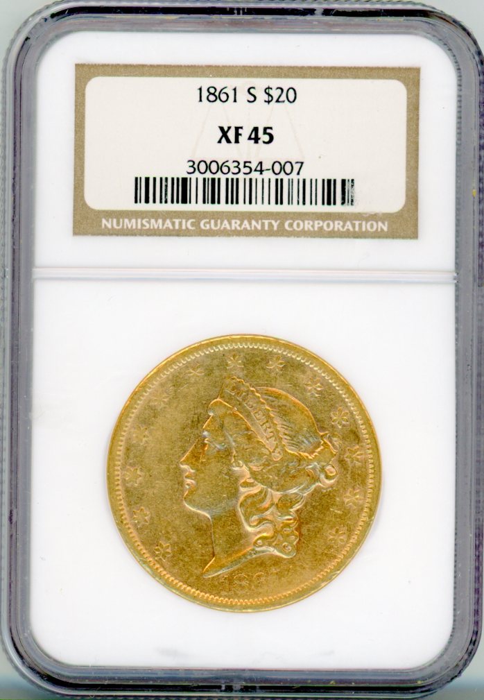 1861-S G$20 PCGS XF45
