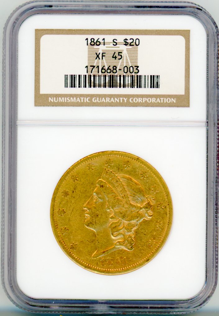 1861-S G$20 PCGS XF45