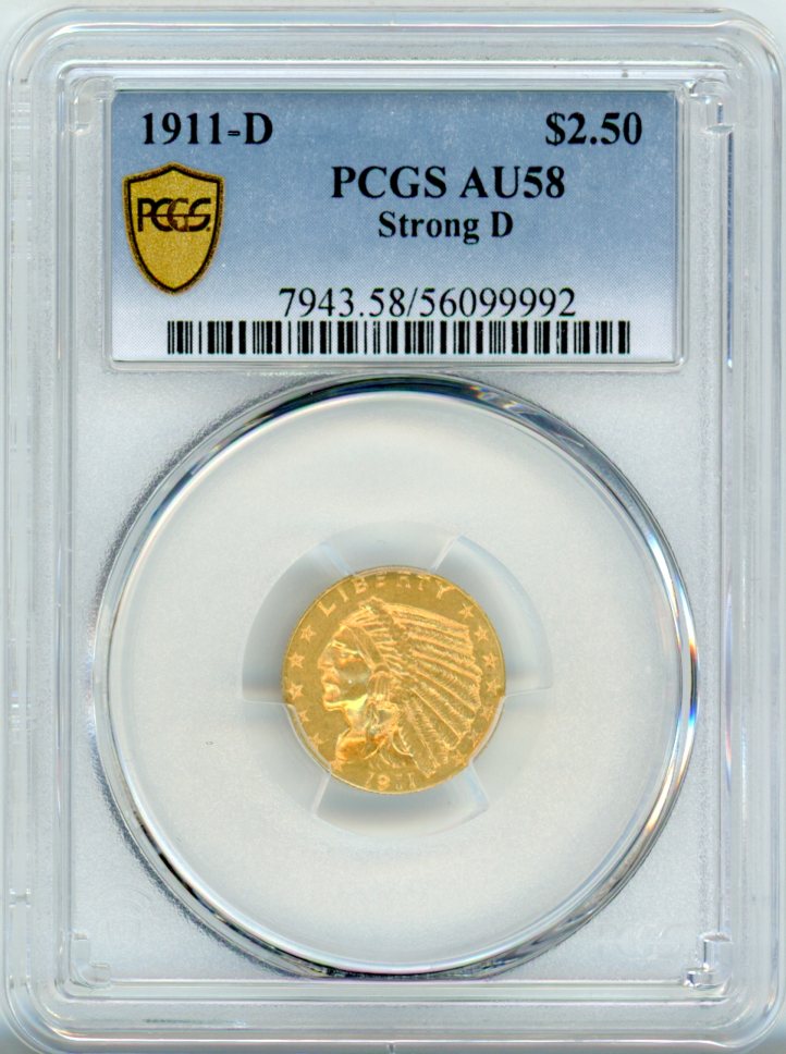 1911-D G$2.5 PCGS AU58 STRONG D,
