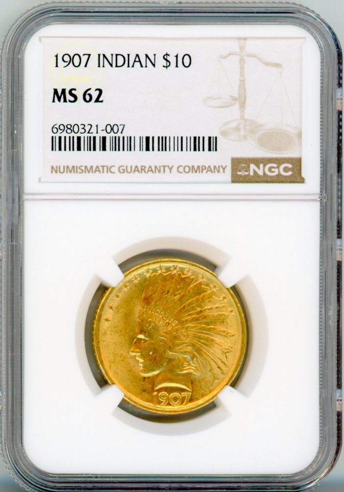1907 INDIAN G$10 NGC MS62