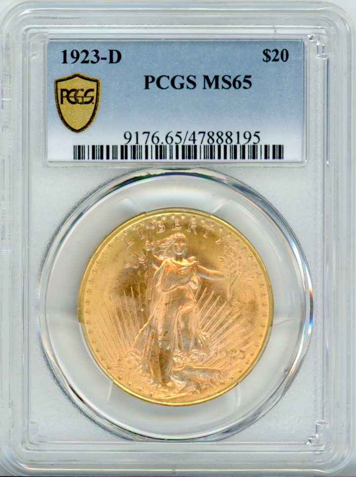 1923-D G$20 PCGS MS65