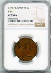 1794 HEAD OF 94 1C S-56 NGC VF35BN