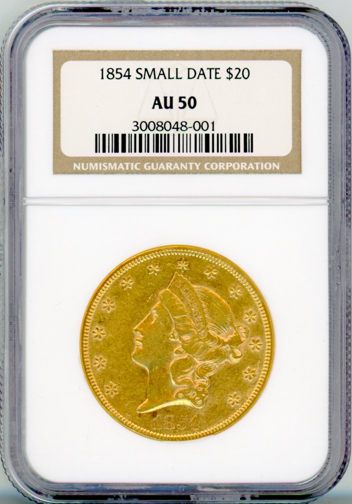 1854 SMALL DATE G$20 NGC AU50
