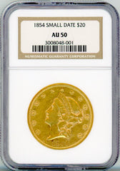 1854 SMALL DATE G$20 NGC AU50