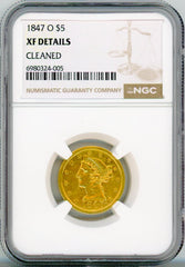 1847-O G$5 NGC XF DETAILS CLEANED