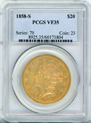 1858-S G$20 PCGS VF35
