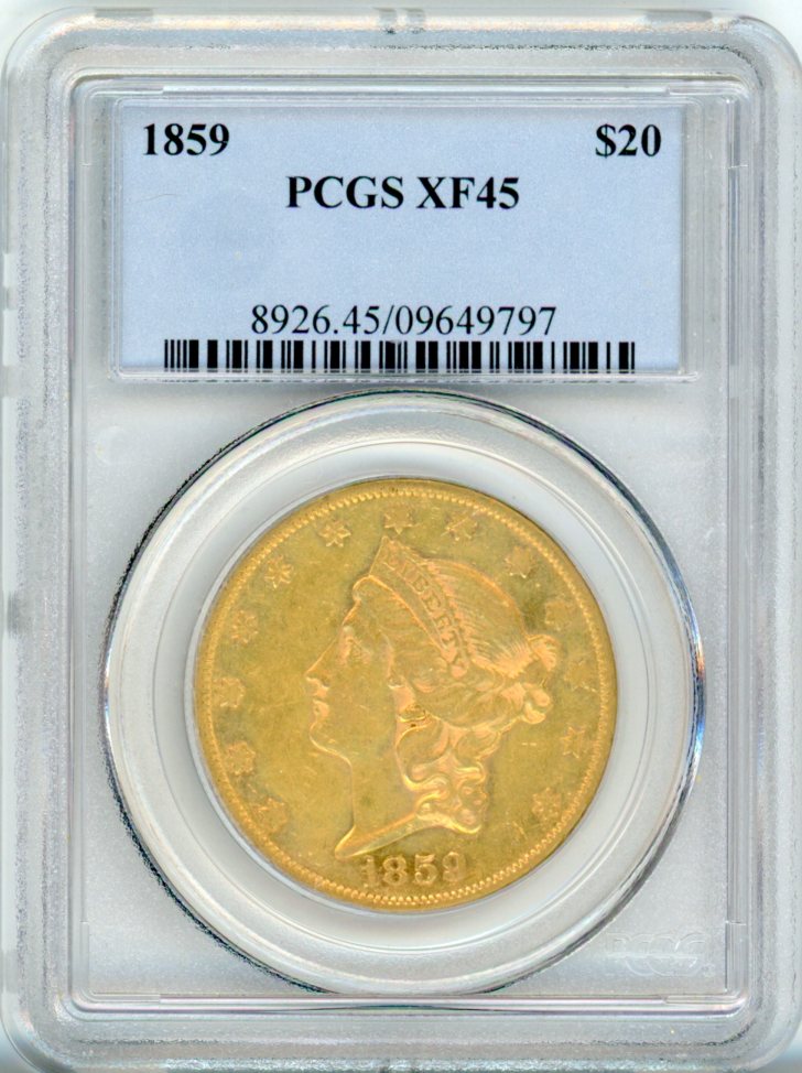 1859 G$20 PCGS XF45