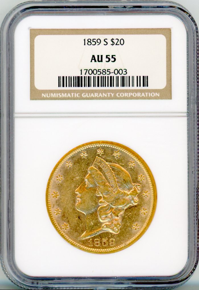 1859-S G$20 NGC AU55