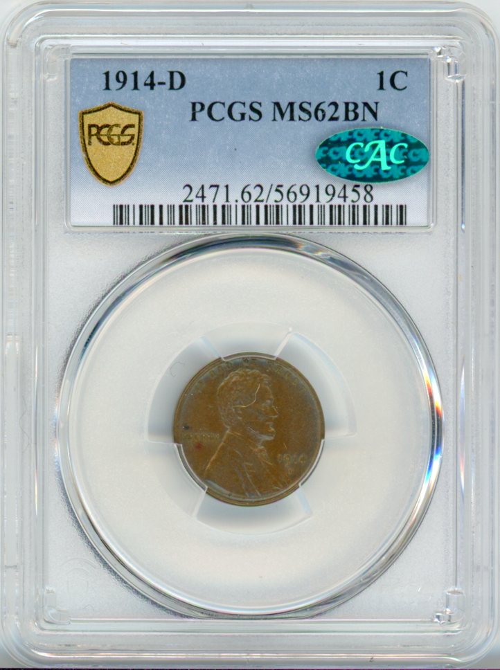 1914-D 1C PCGS MS62BN CAC