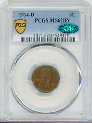 1914-D 1C PCGS MS62BN CAC