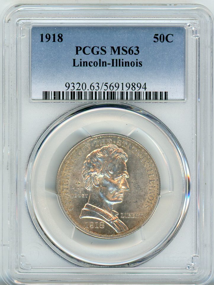 1918 50C LINCOLN-ILLINOIS PCGS MS63