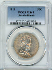 1918 50C LINCOLN-ILLINOIS PCGS MS63