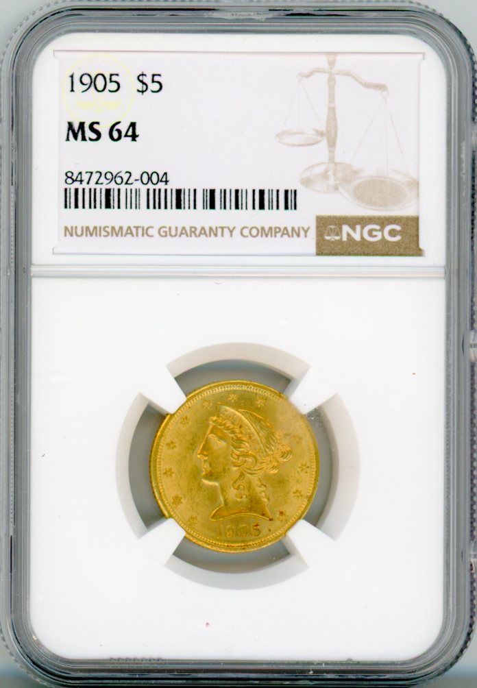 1905 G$5 NGC MS64