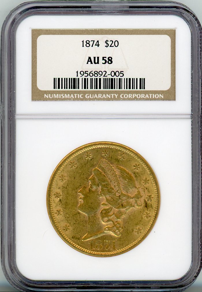 1874 G$20 NGC AU58