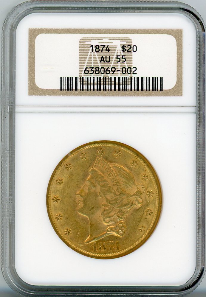 1874 G$20 NGC AU55