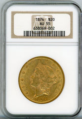 1874 G$20 NGC AU55