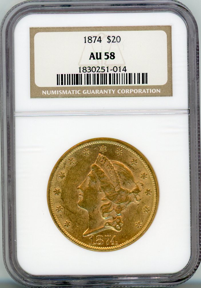 1874 G$20 NGC AU58