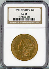 1873-S CLOSED 3 G$20 NGC AU58