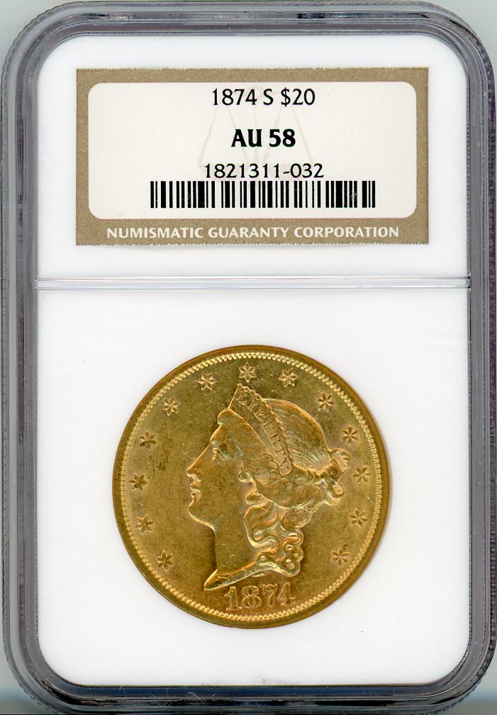 1874-S G$20 NGC AU58