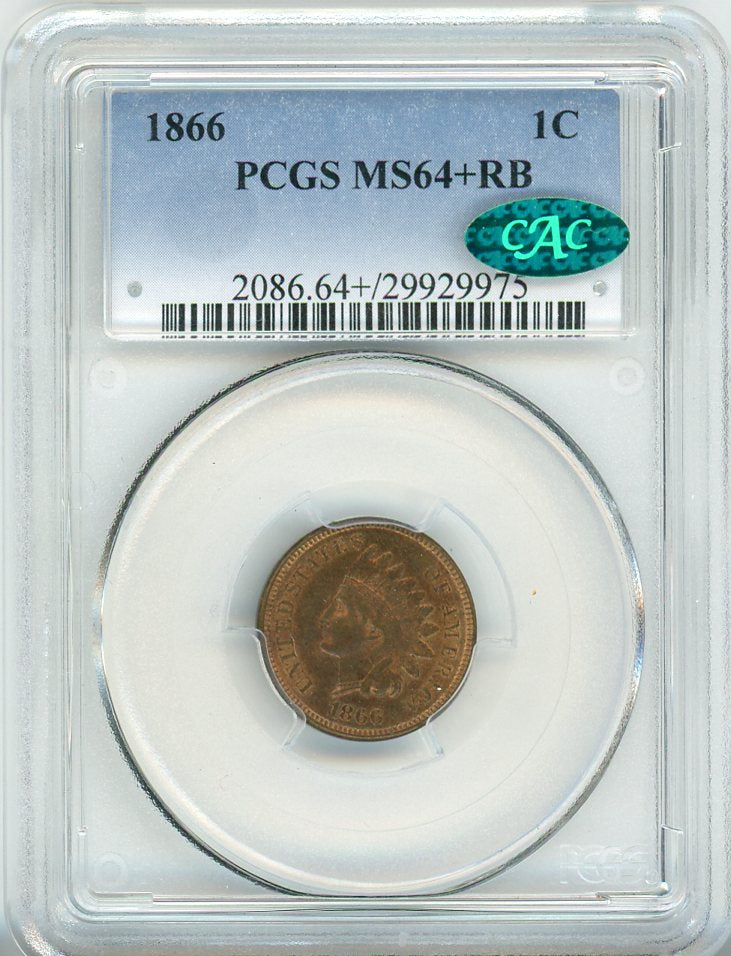 1866 1C PCGS MS64+RB CAC