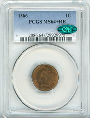 1866 1C PCGS MS64+RB CAC