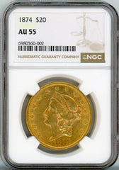 1874 G$20 NGC AU55