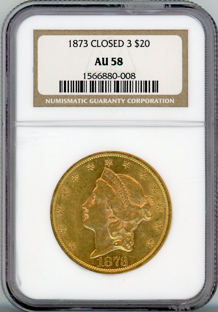 1873 G$20 CLOSED 3 NGC AU58