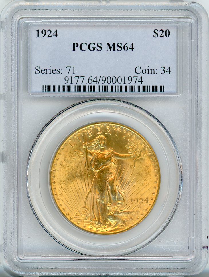 1924 G$20 PCGS MS64 PQ