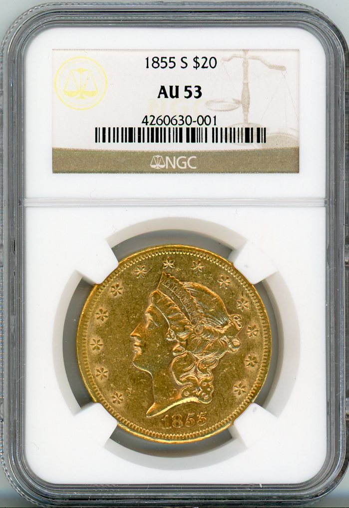 1855-S G$20 NGC AU53
