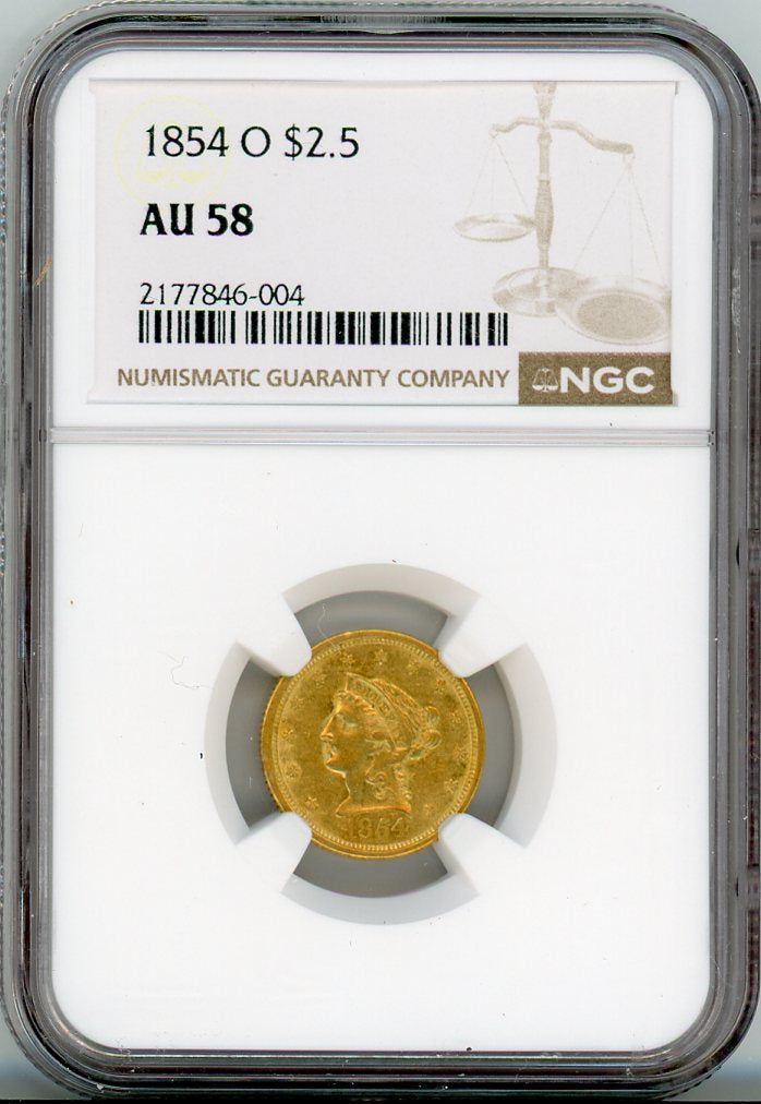 1854-O G$2.5 NGC AU58