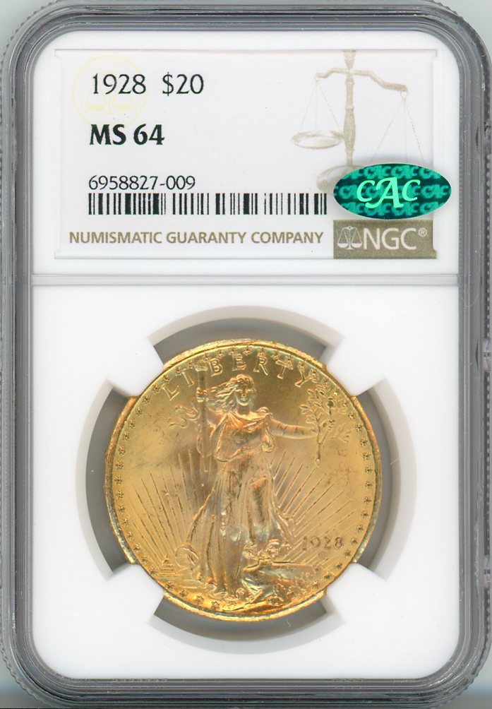 1928 G$20 NGC MS64 CAC