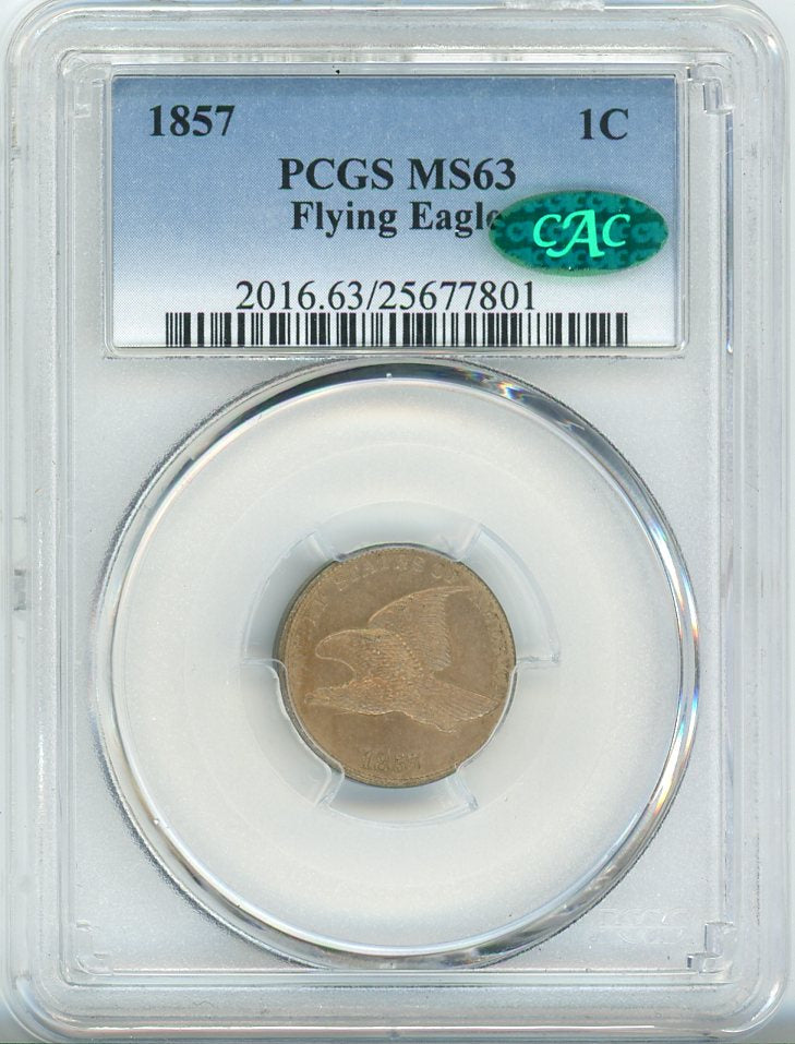 1857 FLYING EAGLE 1C PCGS MS63 CAC