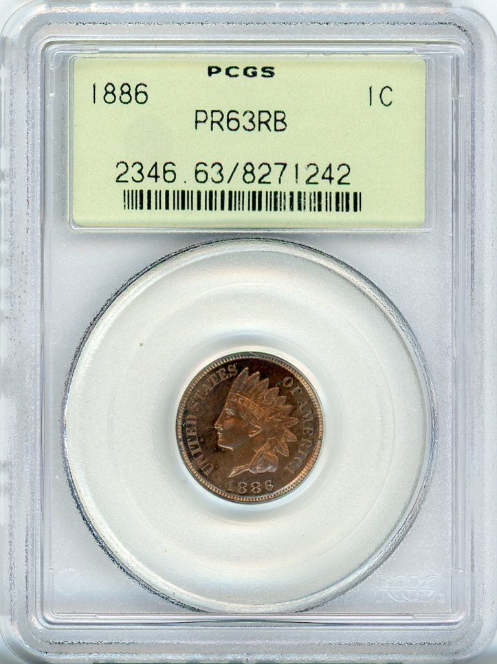 1886 1C PCGS PR63RB, OGH