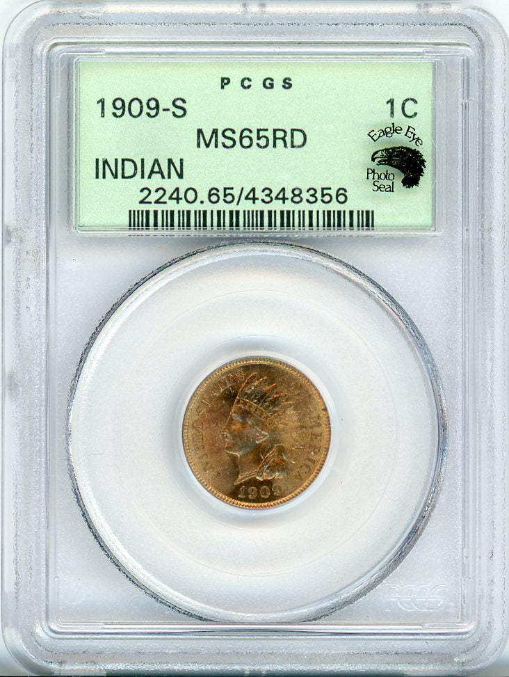 1909-S 1C INDIAN PCGS MS65RD OGH EAGLE EYE STICKER