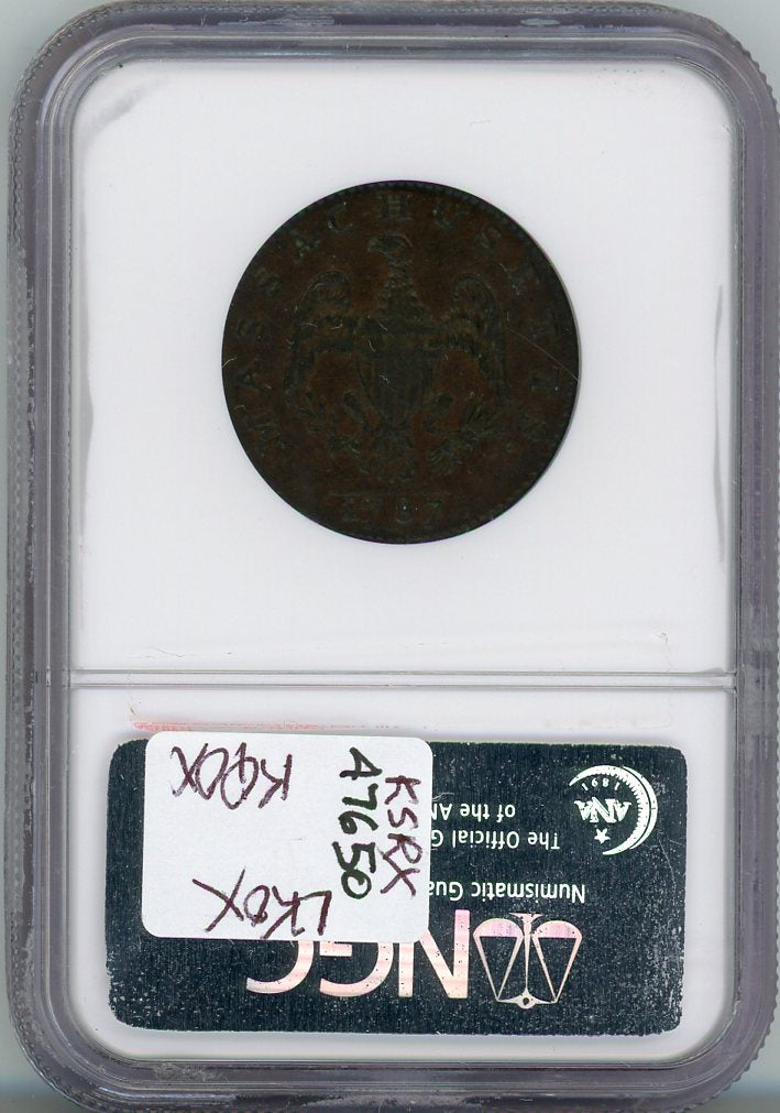 1787 ARROWS LEFT CLAW 1C MASSACHUSETTS NGC AU58BN
